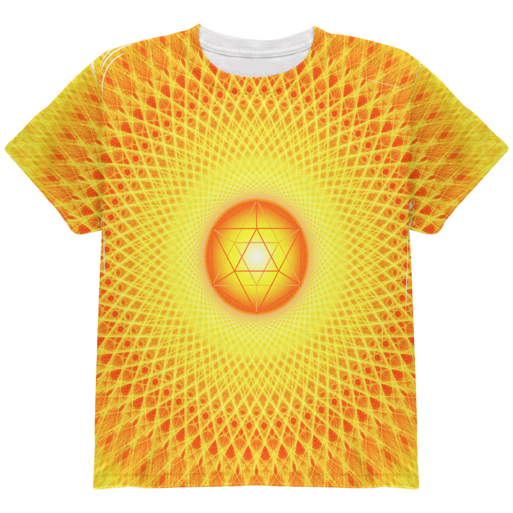 d20 Icosahedron Fire Mandala All Over Youth T Shirt Youth T-Shirts Old Glory YLG Multi 