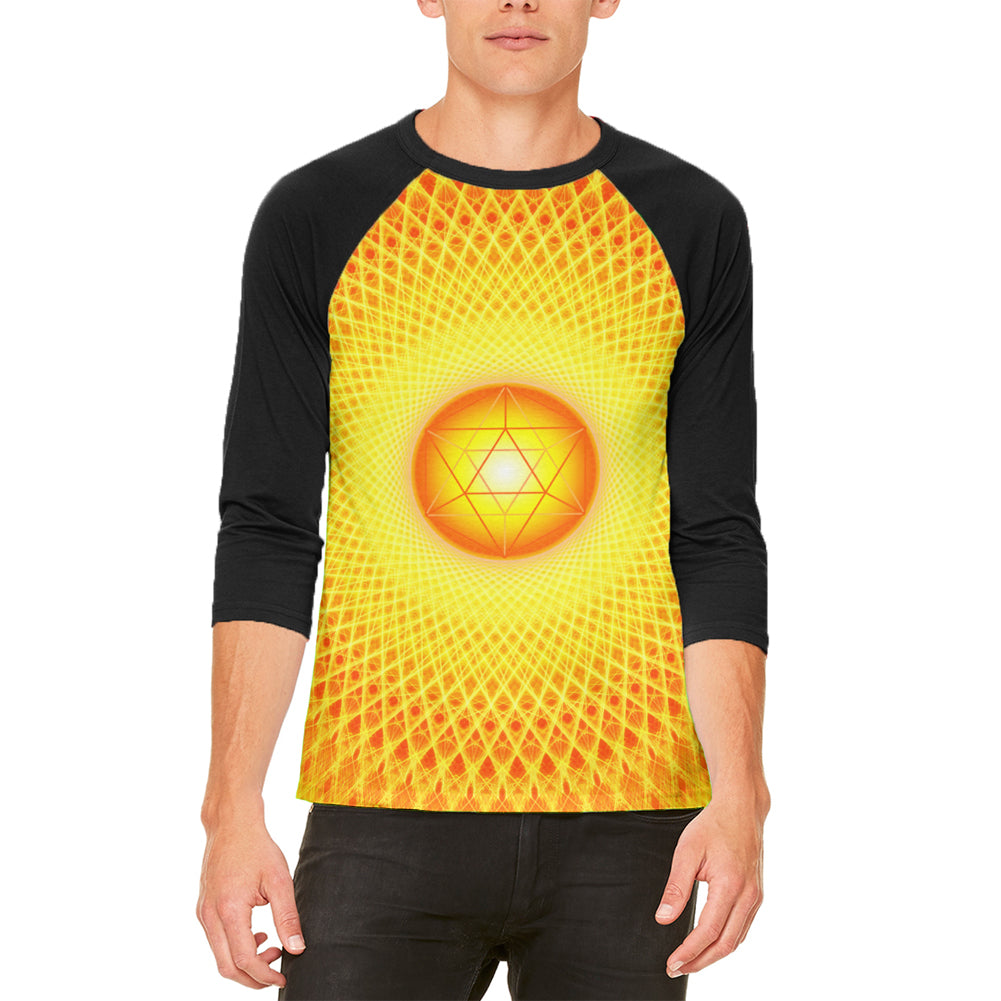 d20 Icosahedron Fire Mandala Mens Raglan T Shirt Men's T-Shirts Old Glory LG White-Black 