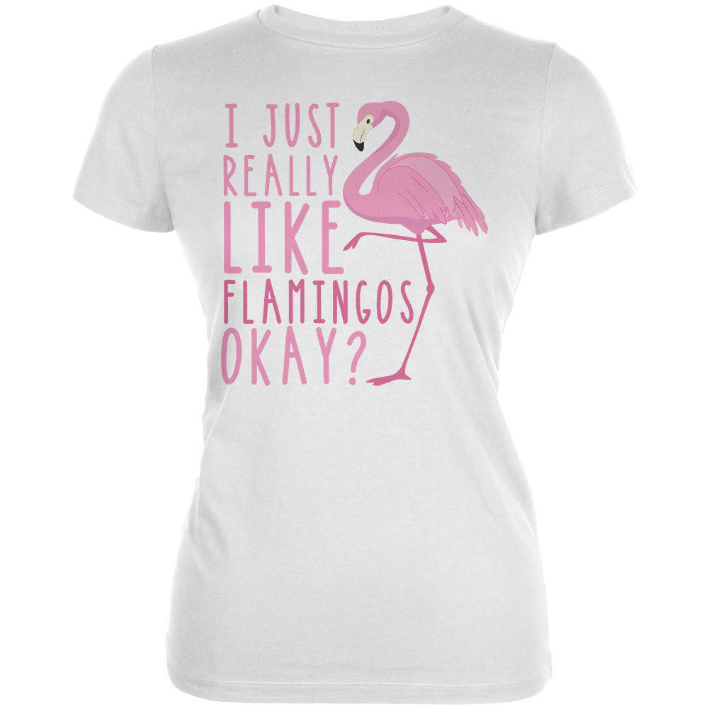 I Just Really Like Flamingos Juniors Soft T Shirt Juniors T-Shirts Old Glory 2XL White 