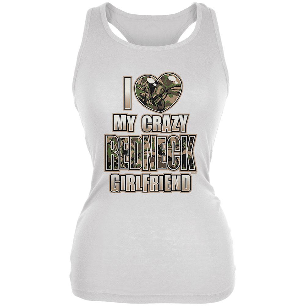 I Love My Crazy Redneck Girlfriend Juniors Soft Tank Top Juniors Tank Tops Old Glory SM White 