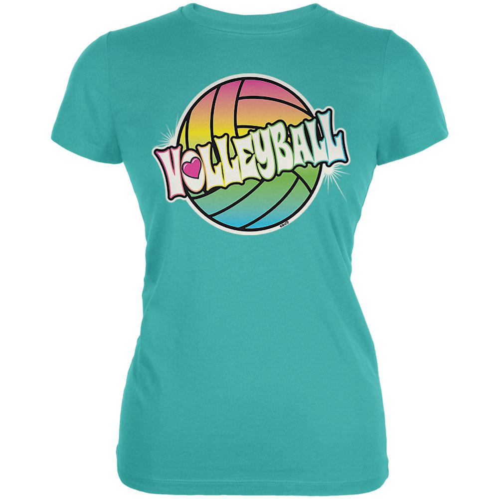 Rainbow Volleyball Neon Juniors Soft T Shirt Juniors T-Shirts Old Glory SM Blue 