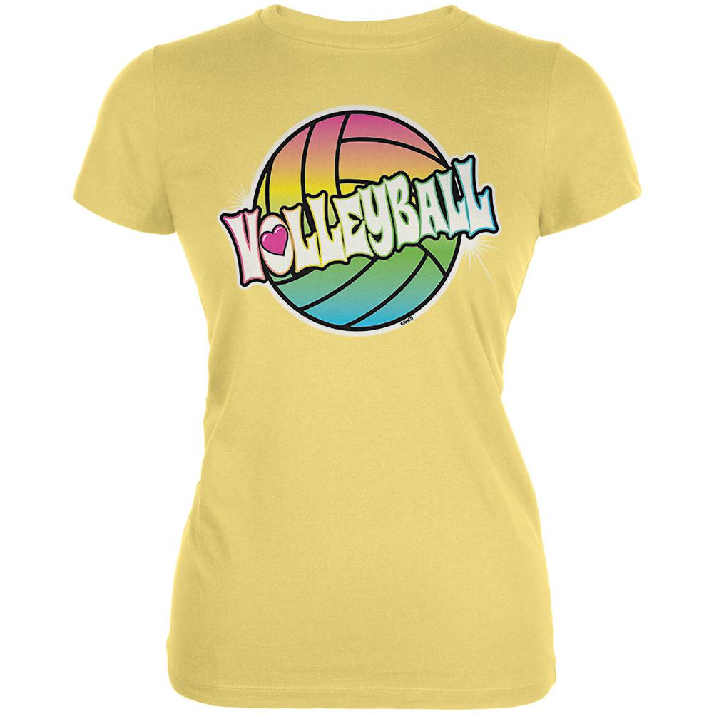 Rainbow Volleyball Neon Juniors Soft T Shirt Juniors T-Shirts Old Glory LG Yellow 