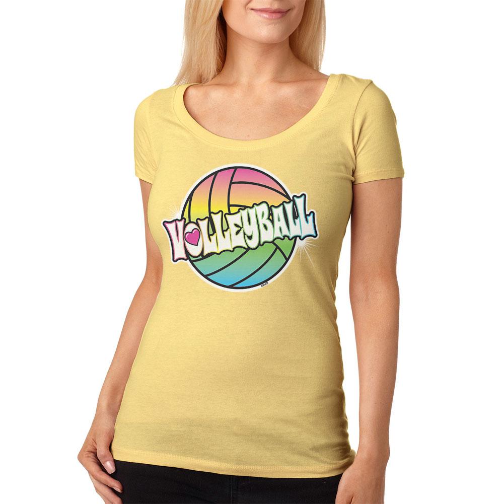 Rainbow Volleyball Neon Womens Soft Scoop T Shirt Women's T-Shirts Old Glory LG Yellow 