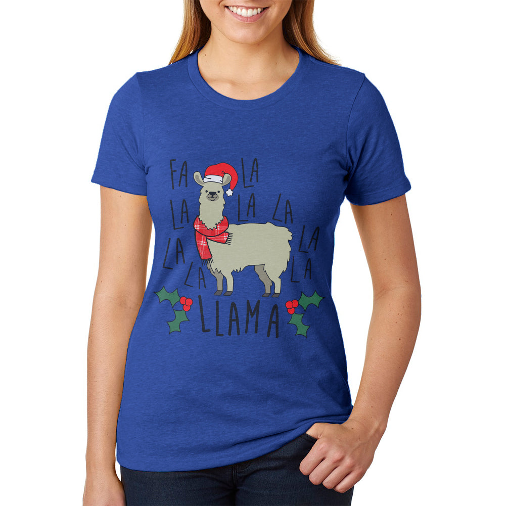 Christmas Fa La Llama Juniors Soft Heather T Shirt Juniors T-Shirts Old Glory 2XL Blue 