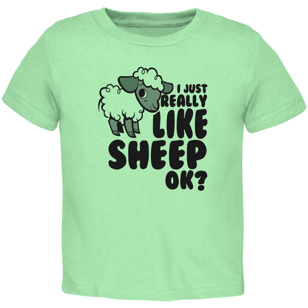 I Just Really Like Sheep Cute Toddler T Shirt Toddler T-Shirts Old Glory 2T Mint Green 