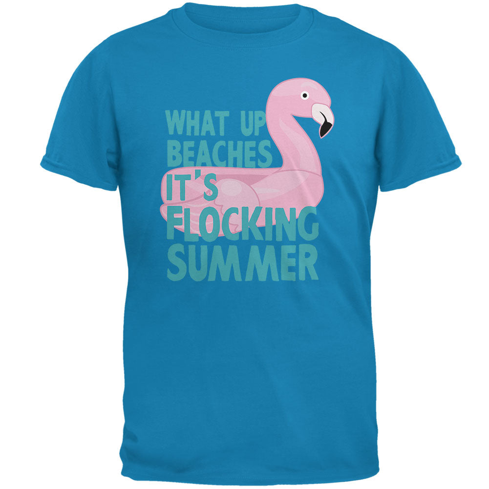 Flamingo What Up Beaches It's Flocking Summer Funny Pun Mens T Shirt Men's T-Shirts Old Glory 2XL Sapphire Blue 