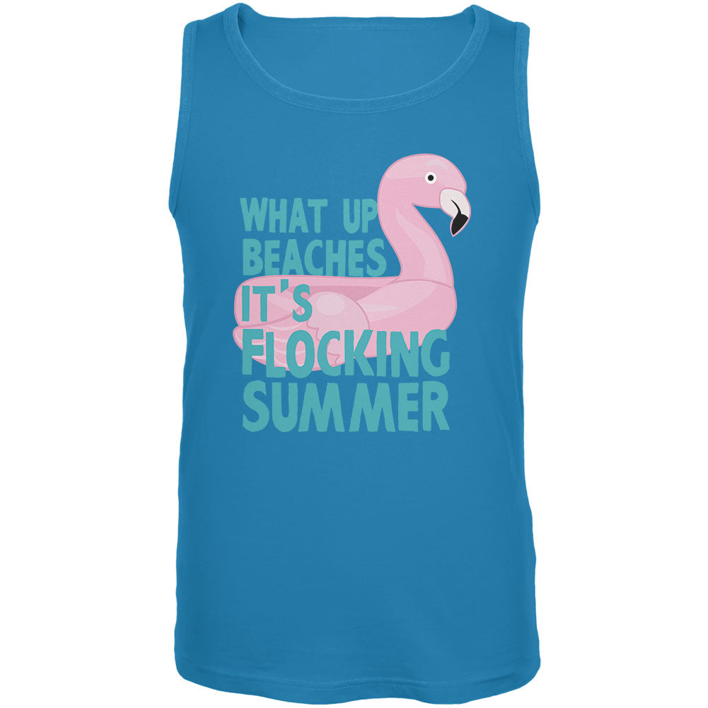 Flamingo What Up Beaches It's Flocking Summer Funny Pun Mens Tank Top Men's Tank Tops Old Glory LG Blue 