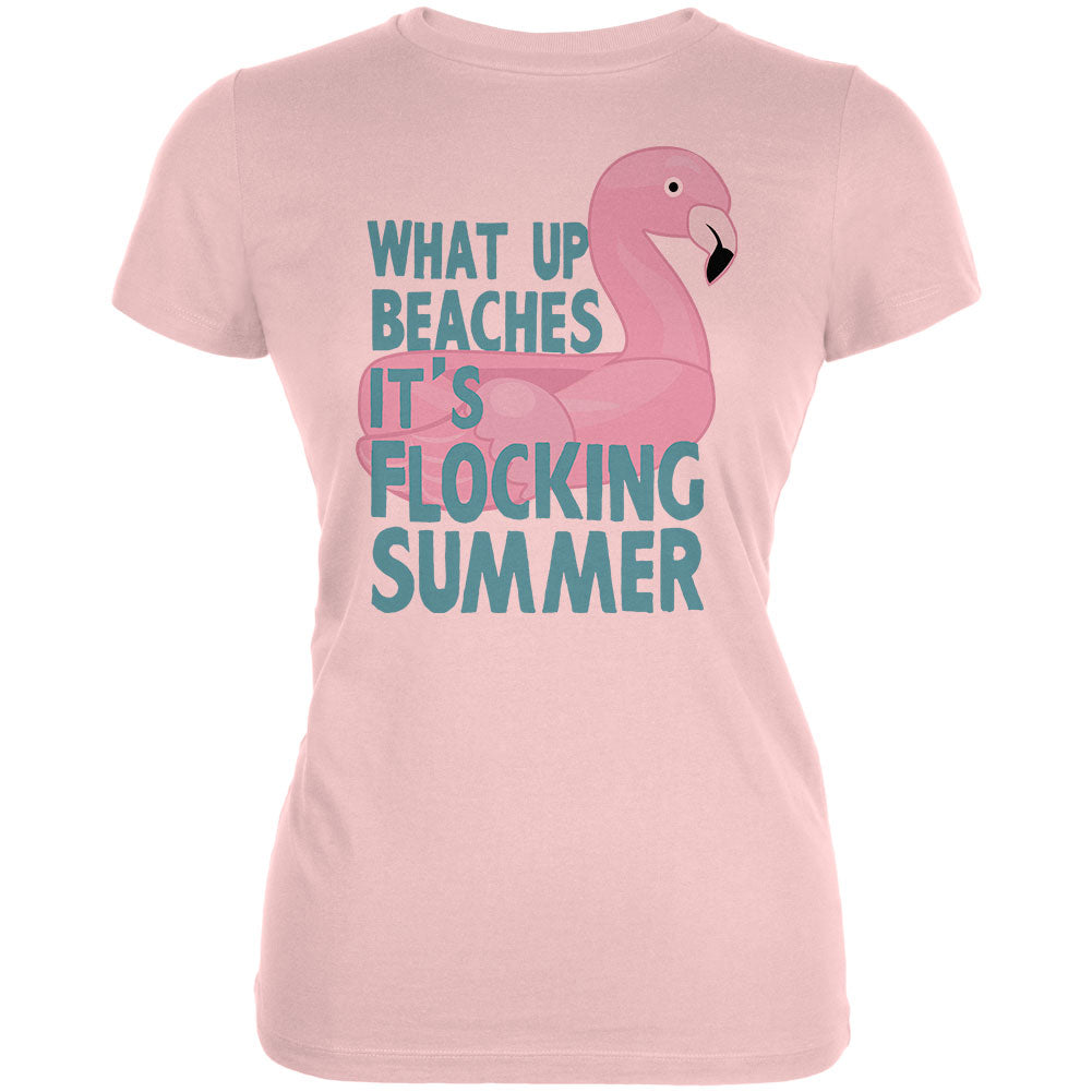 Flamingo What Up Beaches It's Flocking Summer Funny Pun Juniors Soft T Shirt Juniors T-Shirts Old Glory 2XL Pink 