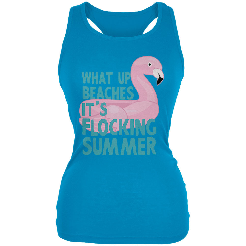 Flamingo What Up Beaches It's Flocking Summer Funny Pun Juniors Soft Tank Top Juniors Tank Tops Old Glory 2XL Blue 