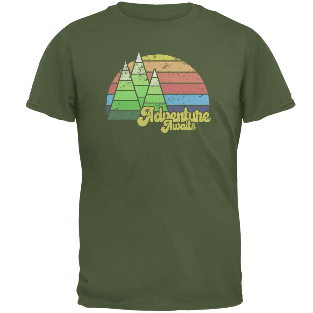 Retro Adventure Awaits Hiking Camping Mens T Shirt Men's T-Shirts Old Glory 2XL Green 