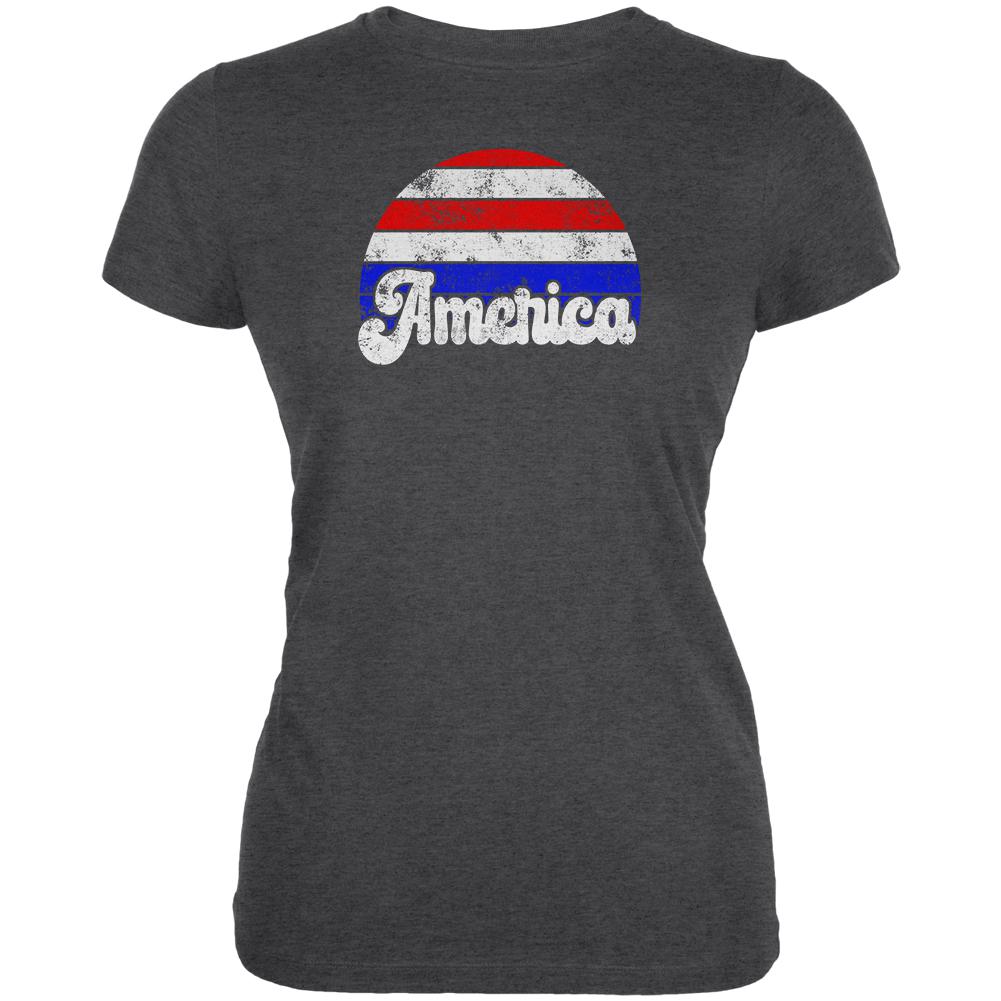 4th of July Vintage Distressed America Sunrise Juniors Soft T Shirt Juniors T-Shirts Old Glory 2XL Black 