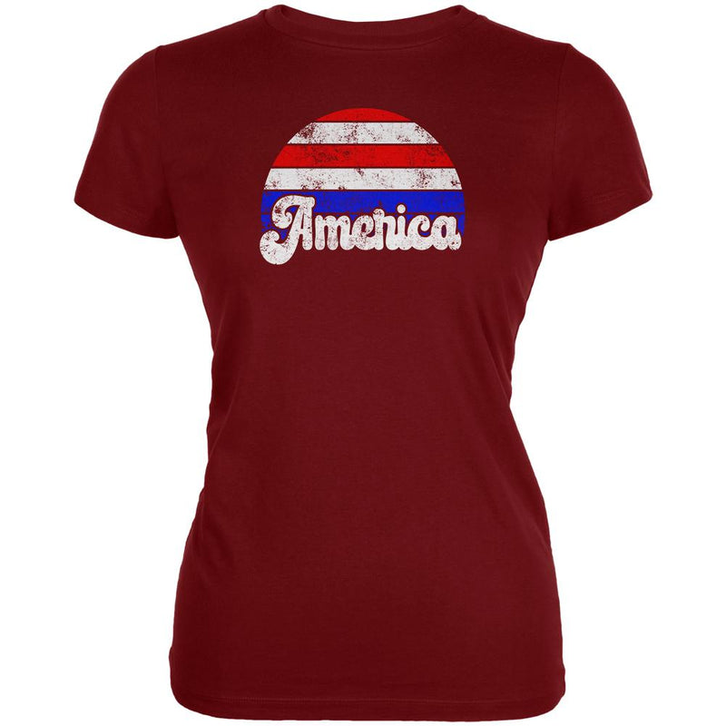 4th of July Vintage Distressed America Sunrise Juniors Soft T Shirt Juniors T-Shirts Old Glory LG Red 