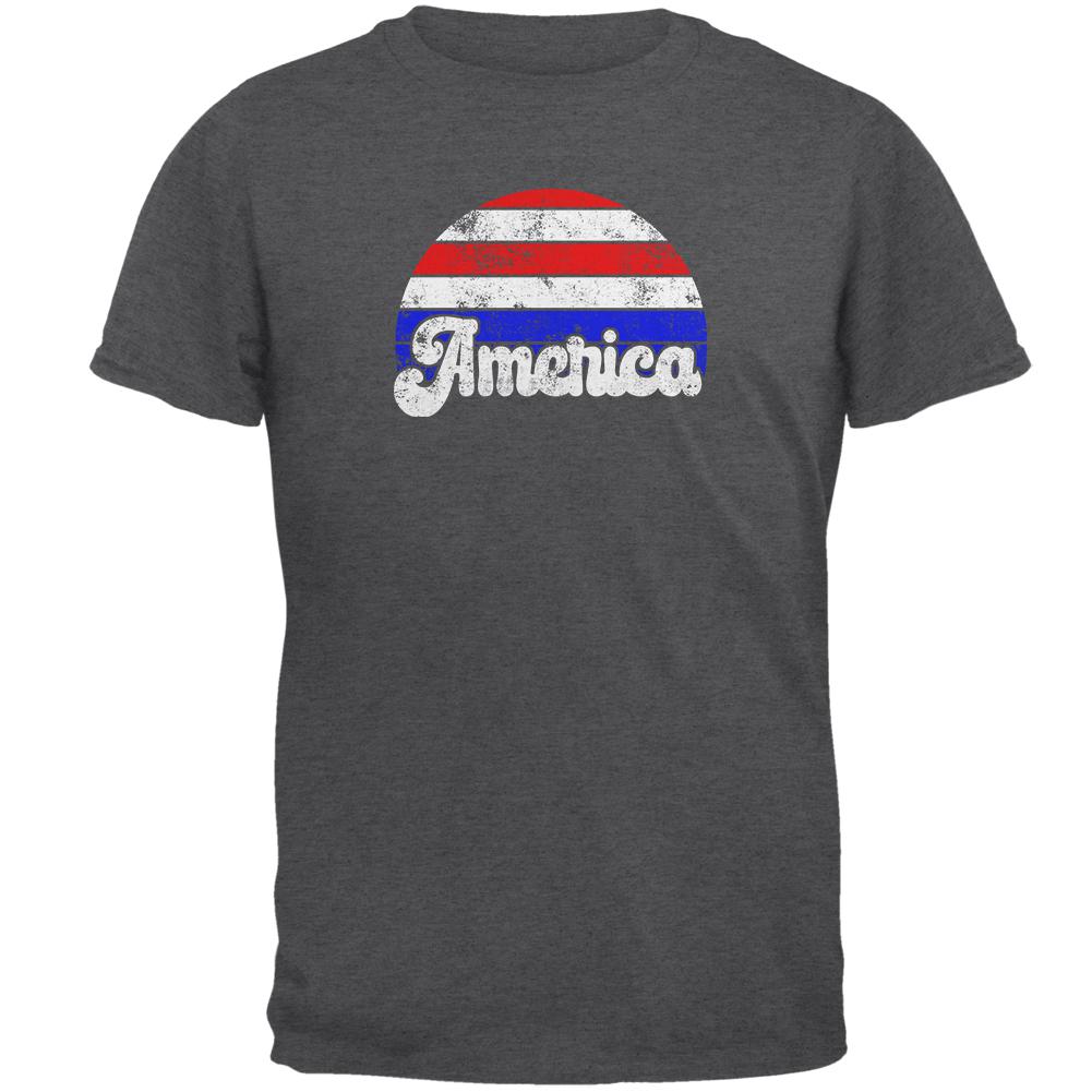 4th of July Vintage Distressed America Sunrise Mens T Shirt Men's T-Shirts Old Glory 2XL Grey 