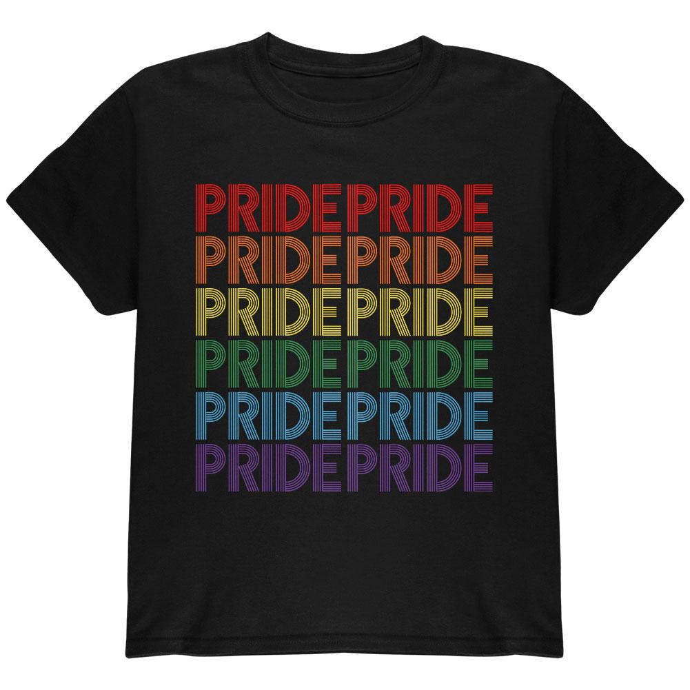 LGBTQ Pride Rainbow 70's Repeat Youth T Shirt Youth T-Shirts Old Glory LG Black 