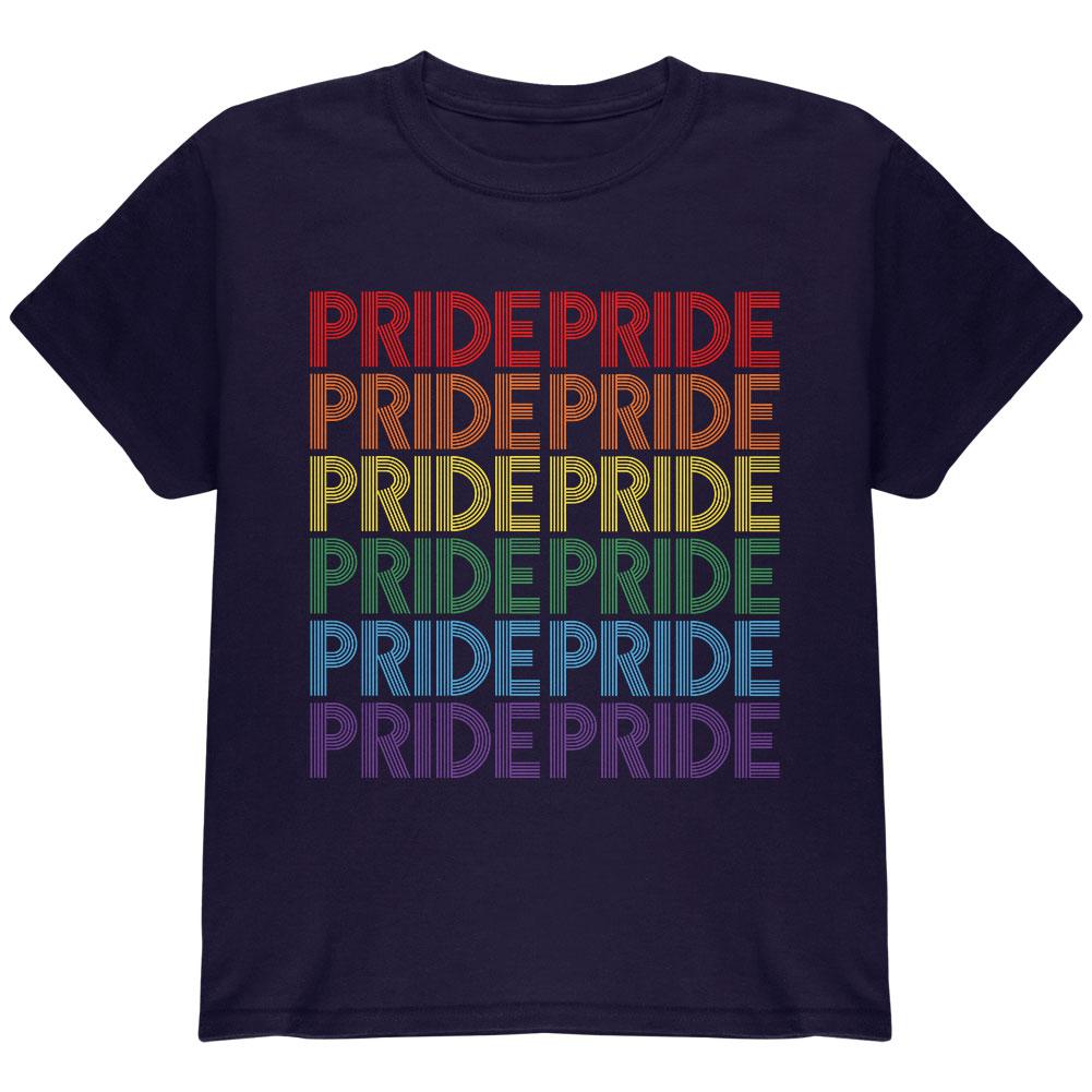 LGBTQ Pride Rainbow 70's Repeat Youth T Shirt Youth T-Shirts Old Glory LG Navy 