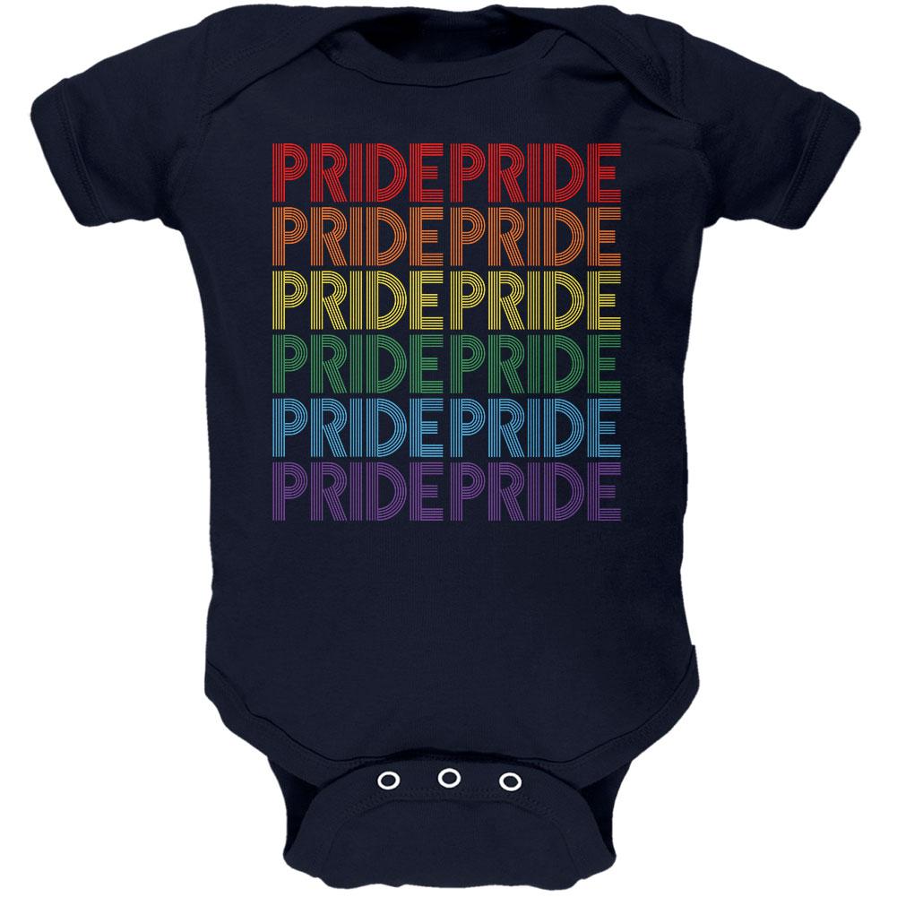 LGBTQ Pride Rainbow 70's Repeat Soft Baby One Piece Baby One Piece Old Glory 0-3M Navy 