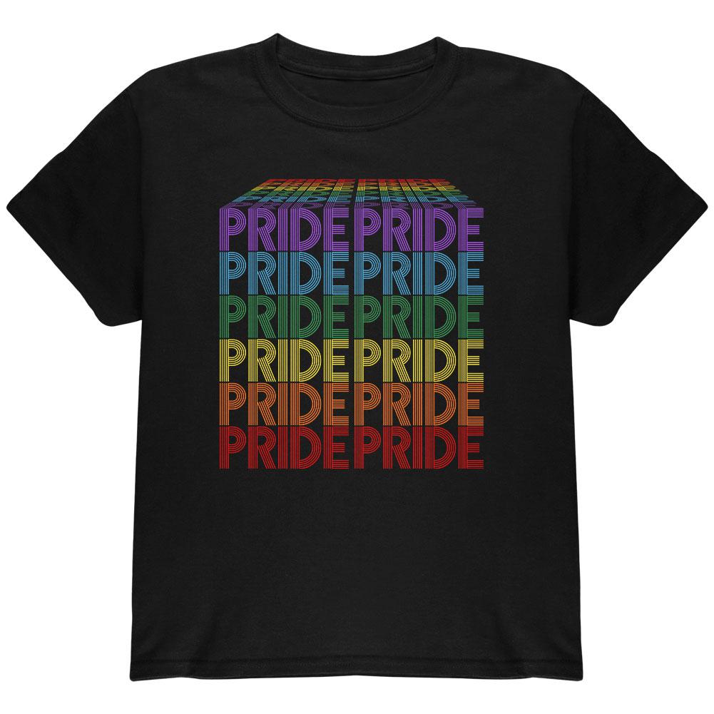 LGBTQ Pride Rainbow Waterfall Block Youth T Shirt Youth T-Shirts Old Glory LG Black 