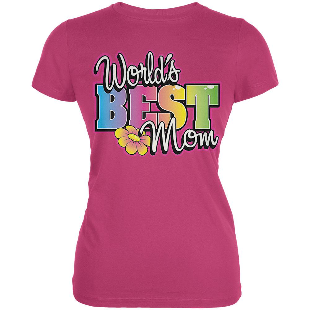 Mother's Day World's Best Mom Juniors Soft T Shirt Juniors T-Shirts Old Glory LG Red 