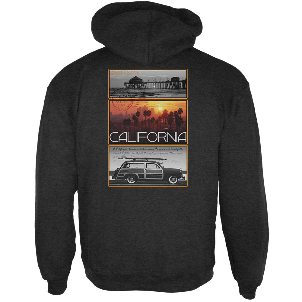 West Coast Postcard Pier Palm California Mens Hoodie Men's Hoodies Old Glory 2XL Grey 