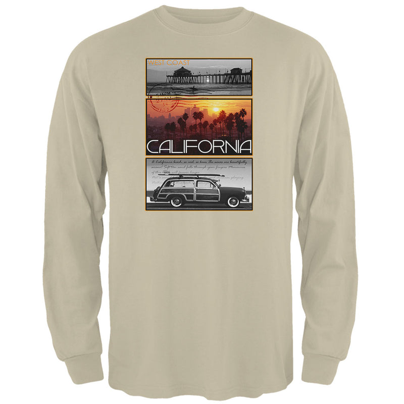 West Coast Postcard Pier Palm California Mens Long Sleeve T Shirt Men's Long Sleeves Old Glory 2XL Brown 