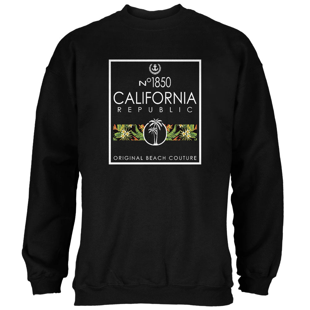 Floral Palm Tree Beach Couture California Republic Mens Sweatshirt Men's Sweatshirts Old Glory 2XL Black 