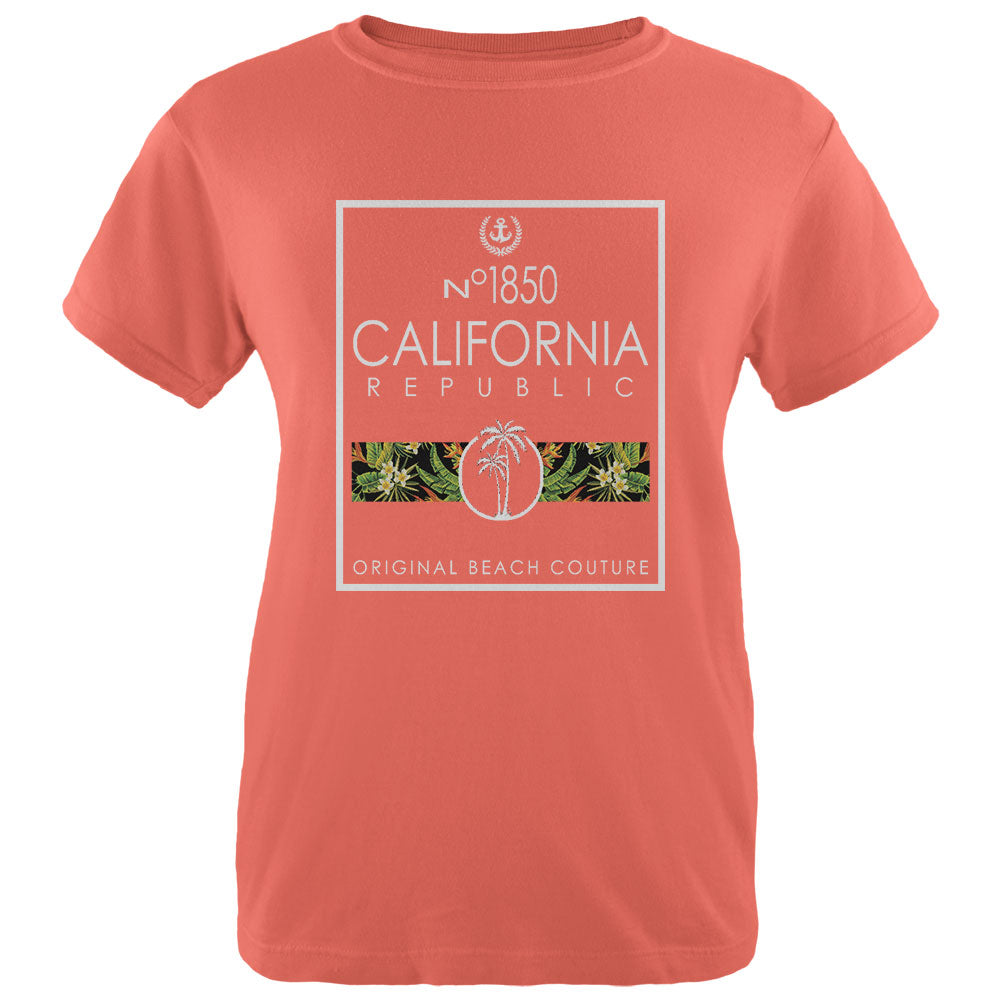 Floral Palm Tree Beach Couture California Republic Womens T Shirt Women's T-Shirts Old Glory 2XL Salmon 