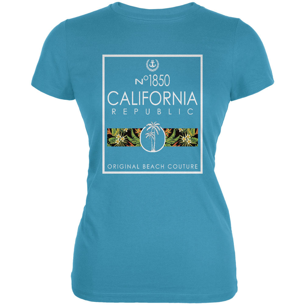 Floral Palm Tree Beach Couture California Republic Juniors Soft T Shirt Juniors T-Shirts Old Glory LG Aqua 