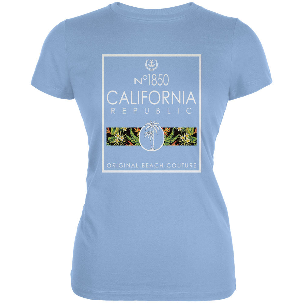 Floral Palm Tree Beach Couture California Republic Juniors Soft T Shirt Juniors T-Shirts Old Glory LG Blue 