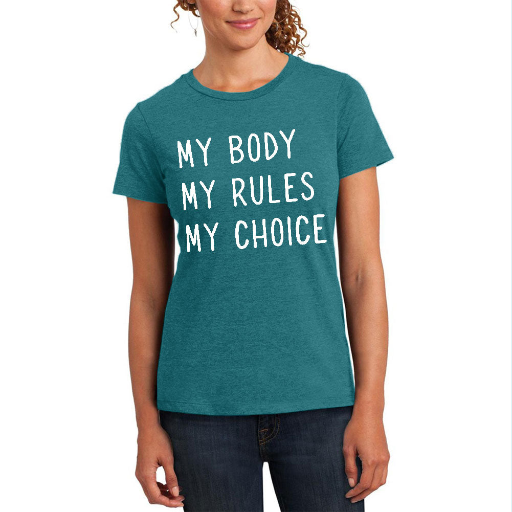 Feminism My Body My Rules My Choice Womens Soft T Shirt Women's T-Shirts Old Glory 2XL Heathered Bright Turquiose 