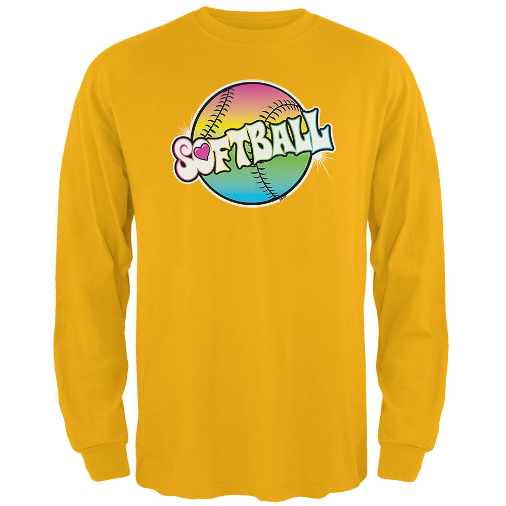 Rainbow Softball Neon Mens Long Sleeve T Shirt Men's Long Sleeves Softball 2XL Gold 