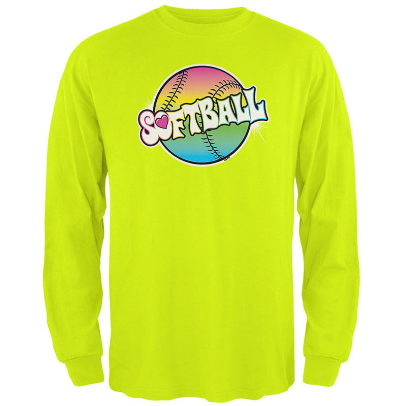 Rainbow Softball Neon Mens Long Sleeve T Shirt Men's Long Sleeves Softball 2XL Safety Green 