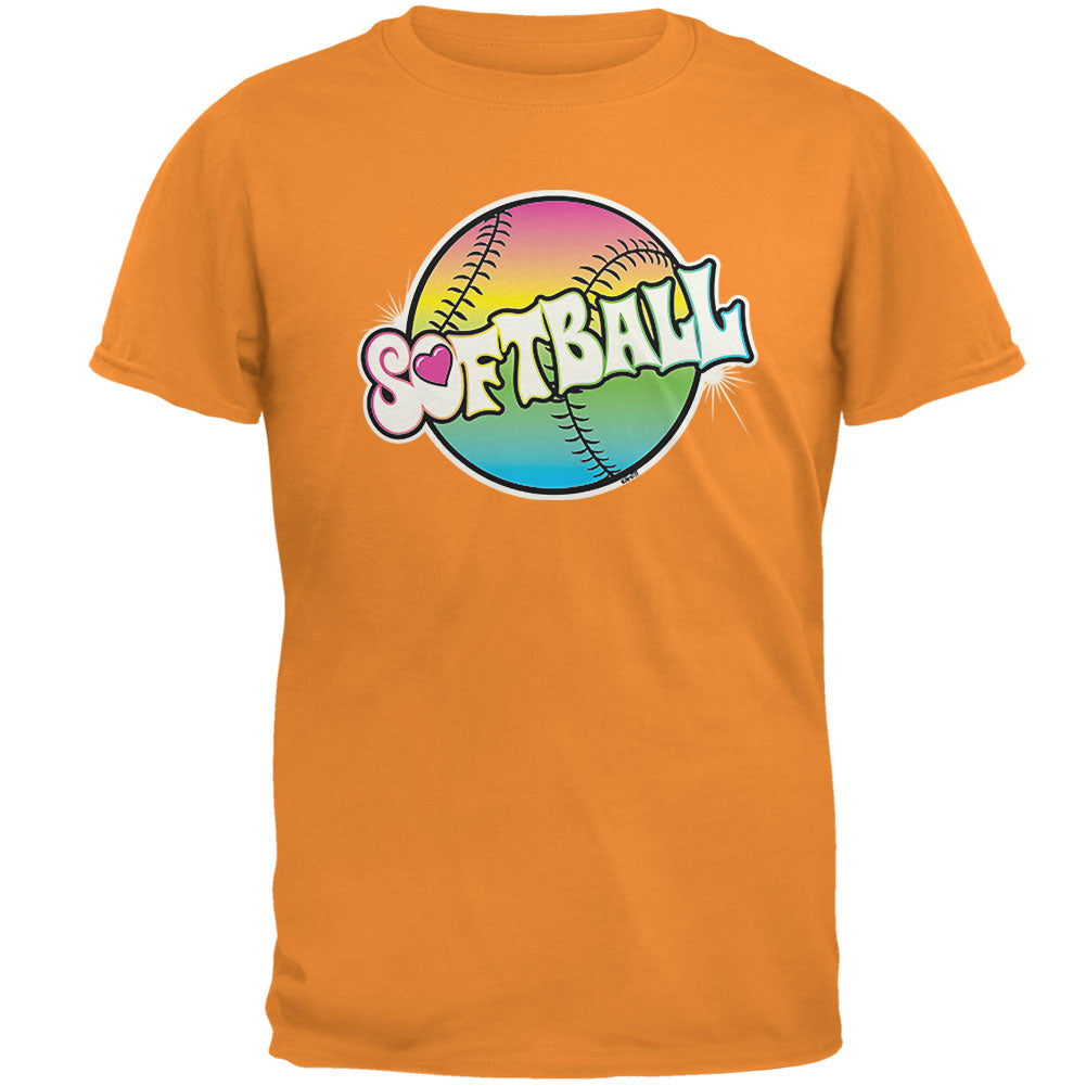 Rainbow Softball Neon Mens T Shirt Men's T-Shirts Softball 2XL Tangerine 