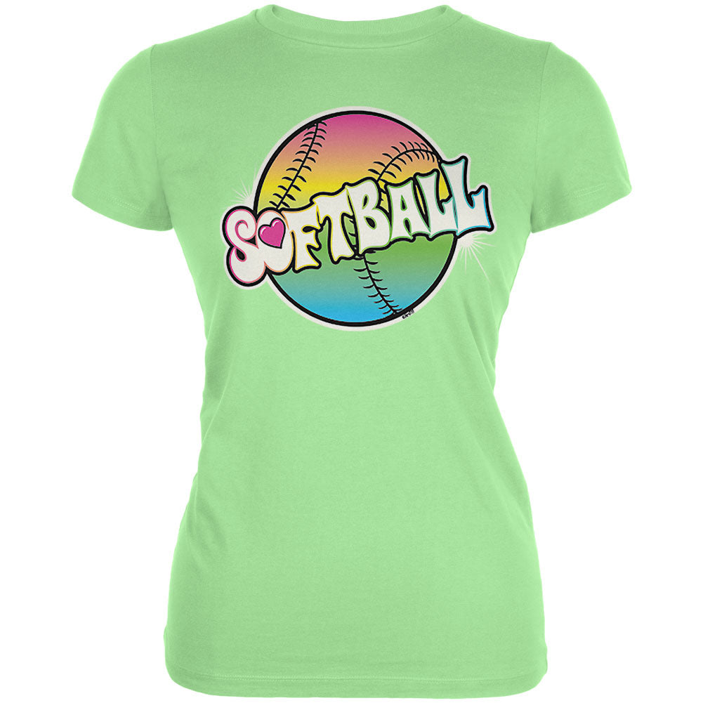 Rainbow Softball Neon Juniors Soft T Shirt Juniors T-Shirts Softball LG Mint 