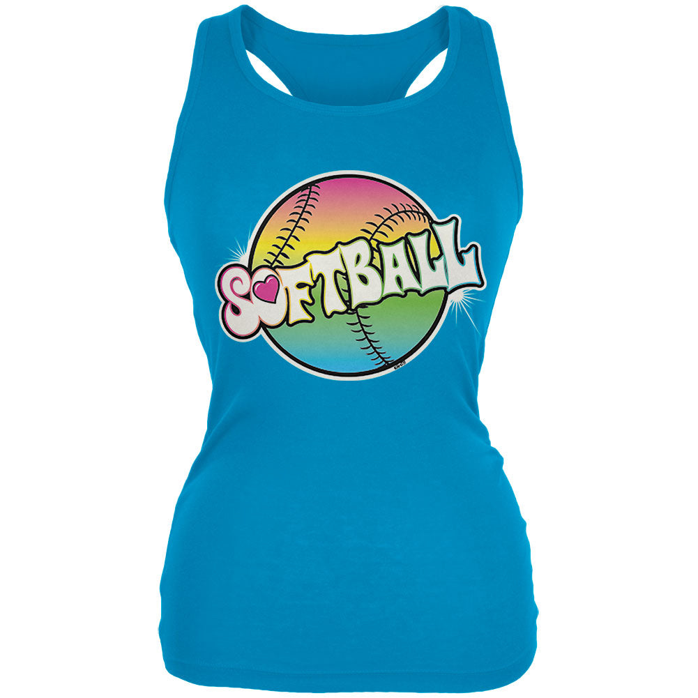 Rainbow Softball Neon Juniors Soft Tank Top Juniors Tank Tops Softball 2XL Turquoise 