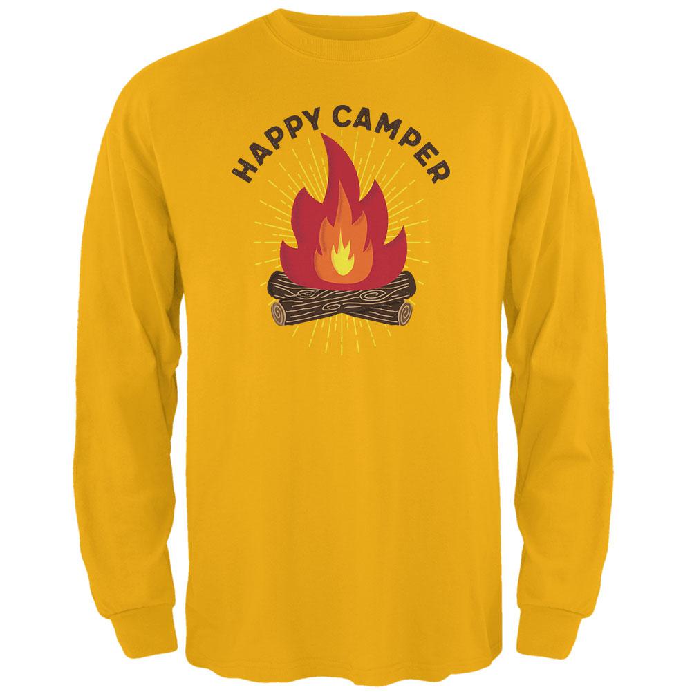 Hiking Happy Camper Campfire Mens Long Sleeve T Shirt Men's Long Sleeves Old Glory 2XL Yellow 