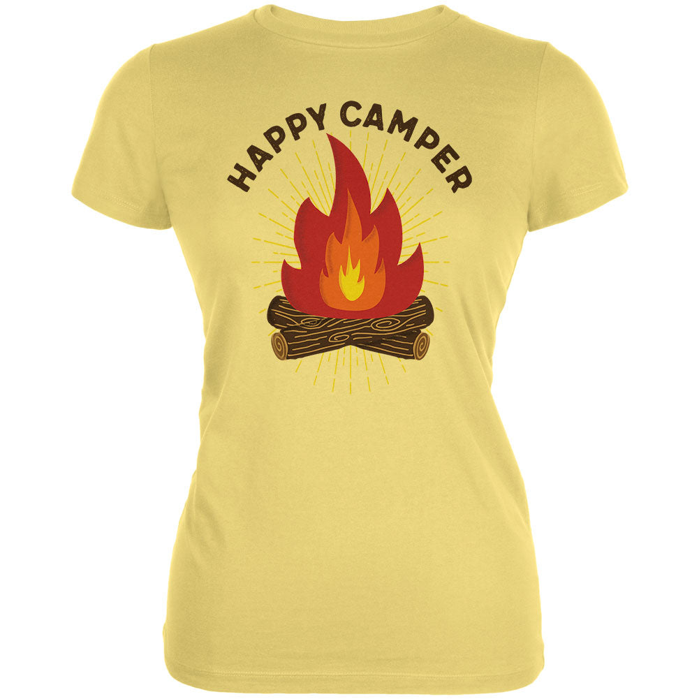 Hiking Happy Camper Campfire Juniors Soft T Shirt Juniors T-Shirts Old Glory LG Yellow 