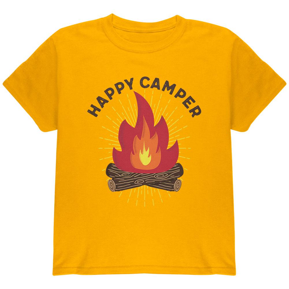 Hiking Happy Camper Campfire Youth T Shirt Youth T-Shirts Old Glory LG Yellow 