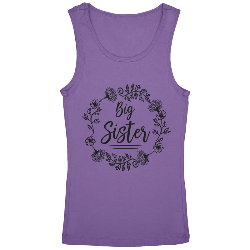 Big Sister Flower Wreaths Youth Girls Tank Top Youth Tank Tops Old Glory YLG Lavender 