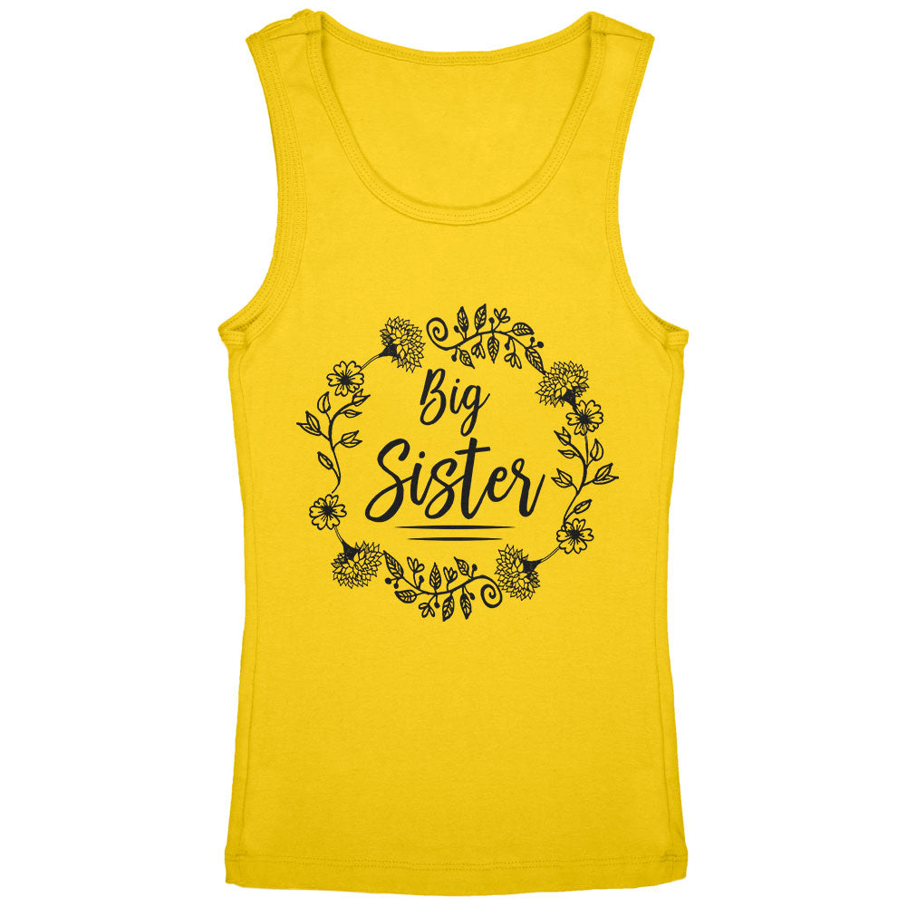 Big Sister Flower Wreaths Youth Girls Tank Top Youth Tank Tops Old Glory YLG Yellow 