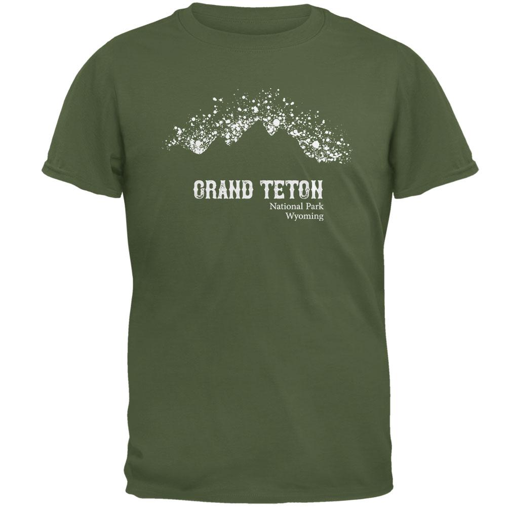 National Parks Grand Teton Mountain Splatter Mens T Shirt Men's T-Shirts Old Glory 2XL Green 