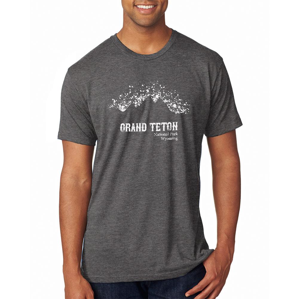 National Parks Grand Teton Mountain Splatter Mens Soft T Shirt Men's T-Shirts Old Glory 2XL Grey 