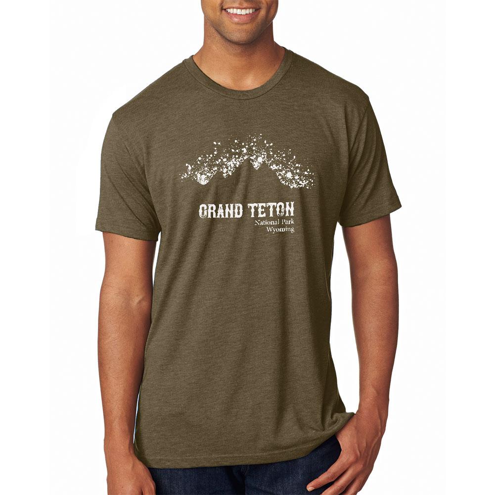 National Parks Grand Teton Mountain Splatter Mens Soft T Shirt Men's T-Shirts Old Glory 2XL Brown 