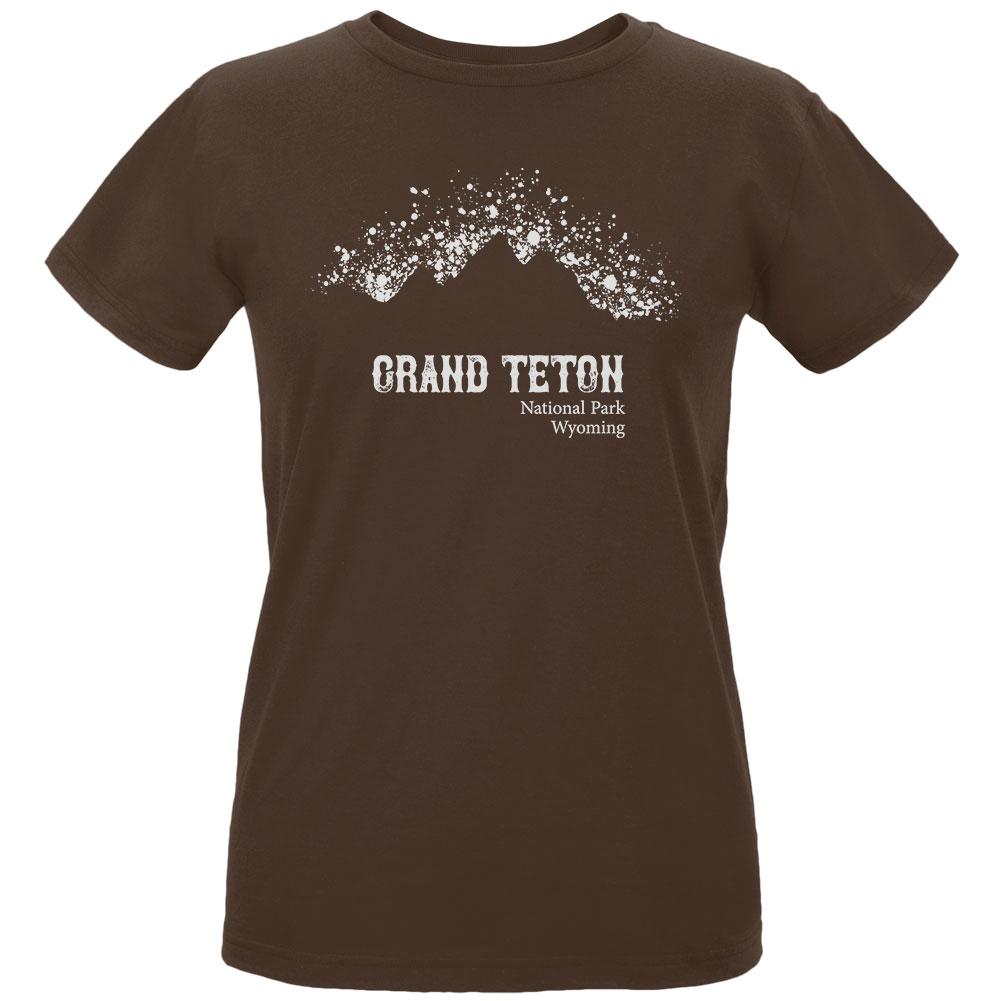 National Parks Grand Teton Mountain Splatter Womens Organic T Shirt Women's T-Shirts Old Glory LG Brown 