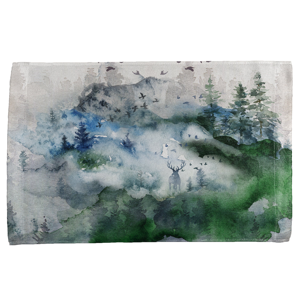 Watercolor Deer in the Mist All Over Hand Towel Hand Towel Old Glory OS Multicolored 