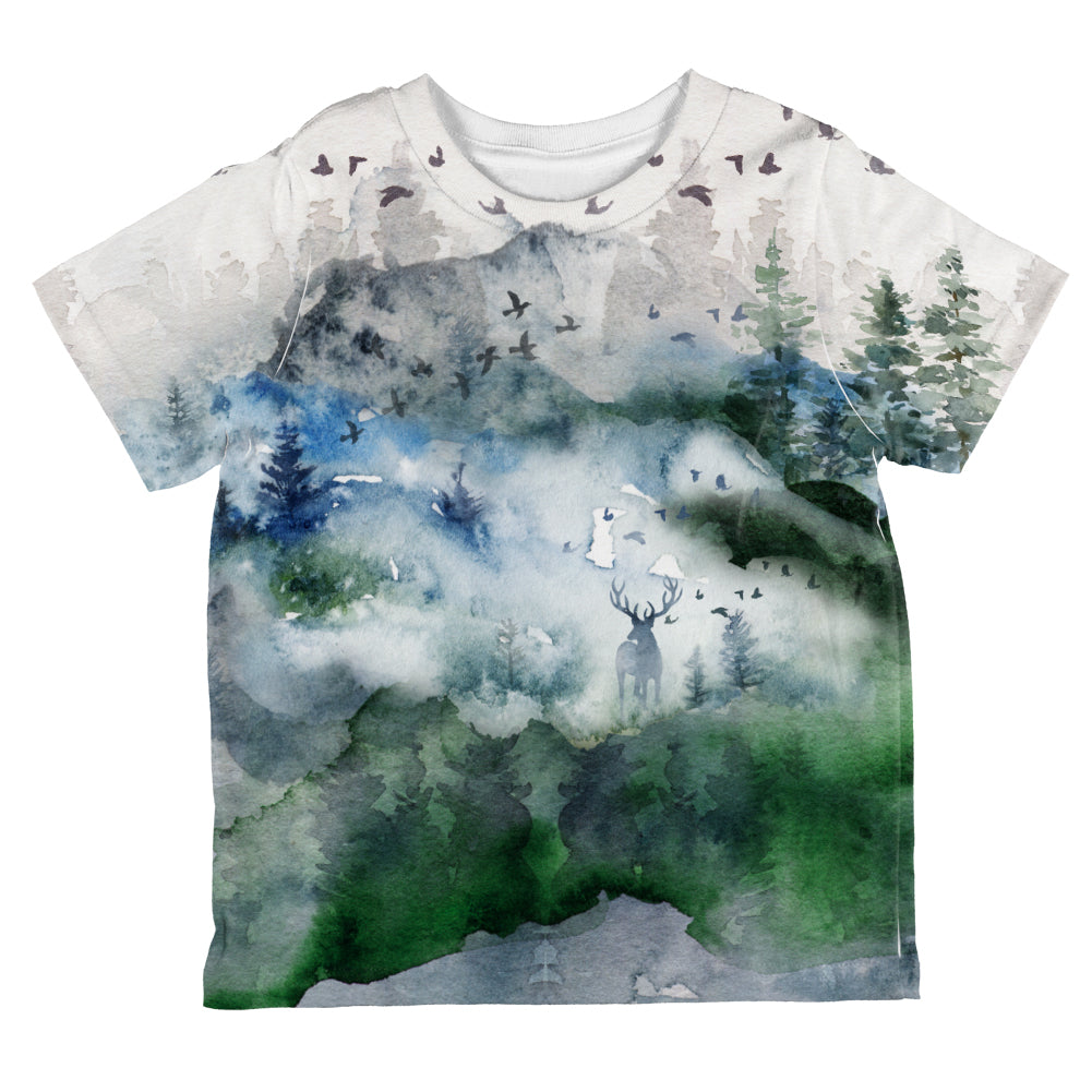 Watercolor Deer in the Mist All Over Toddler T Shirt Toddler T-Shirts Old Glory 2T Multicolored 