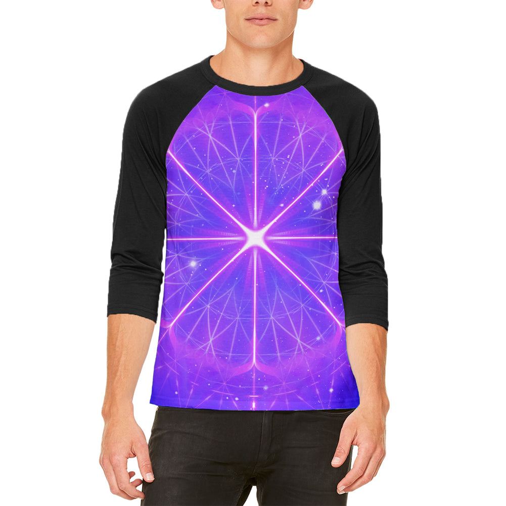 Celestial Gateway Fractal Mandala Mens Raglan T Shirt Men's T-Shirts global LG White-Black 