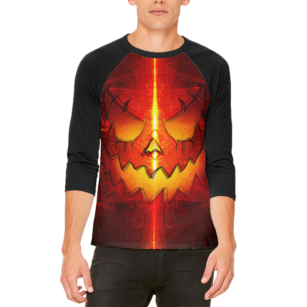 Halloween Intergalactic Pumpkin of Doom Mens Raglan T Shirt Men's T-Shirts Old Glory LG White-Black 