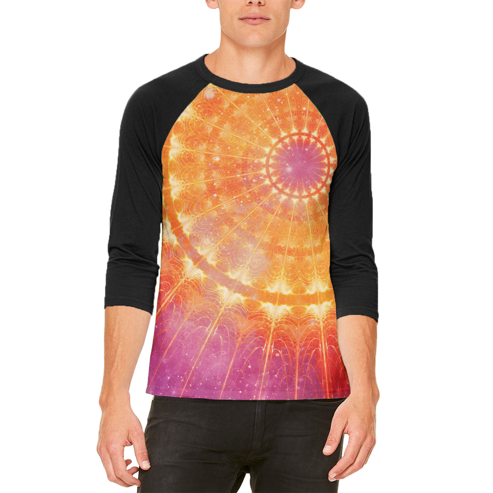 Celestial Cathedral Fractal Mandala Mens Raglan T Shirt Men's T-Shirts global LG White-Black 