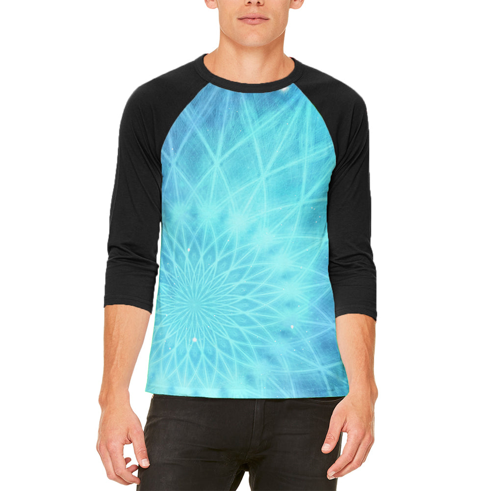 Jack Frost Snowflake Fractal Mandala Mens Raglan T Shirt Men's T-Shirts global LG White-Black 