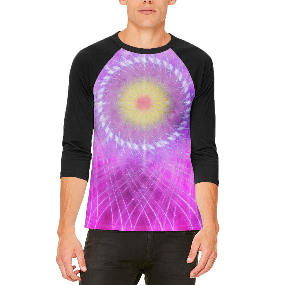 Rum Runner Hibiscus Fractal Mandala Mens Raglan T Shirt Men's T-Shirts global LG White-Black 